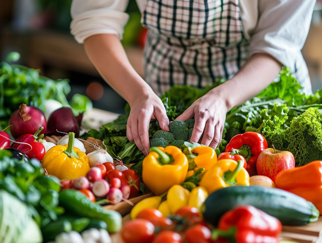 Різноманітні свіжі продукти та інгредієнти для збалансованого харчування